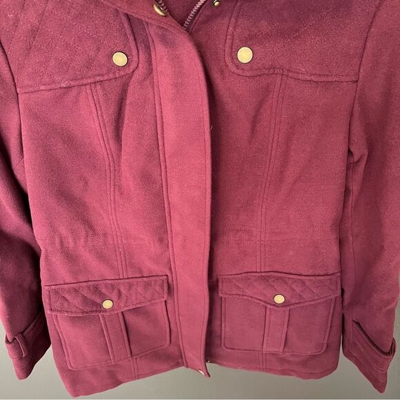 Denim & Co Anorak Jacket Sherpa Lined Hood Women in Deep Burgundy | size XS - Picture 4 of 11